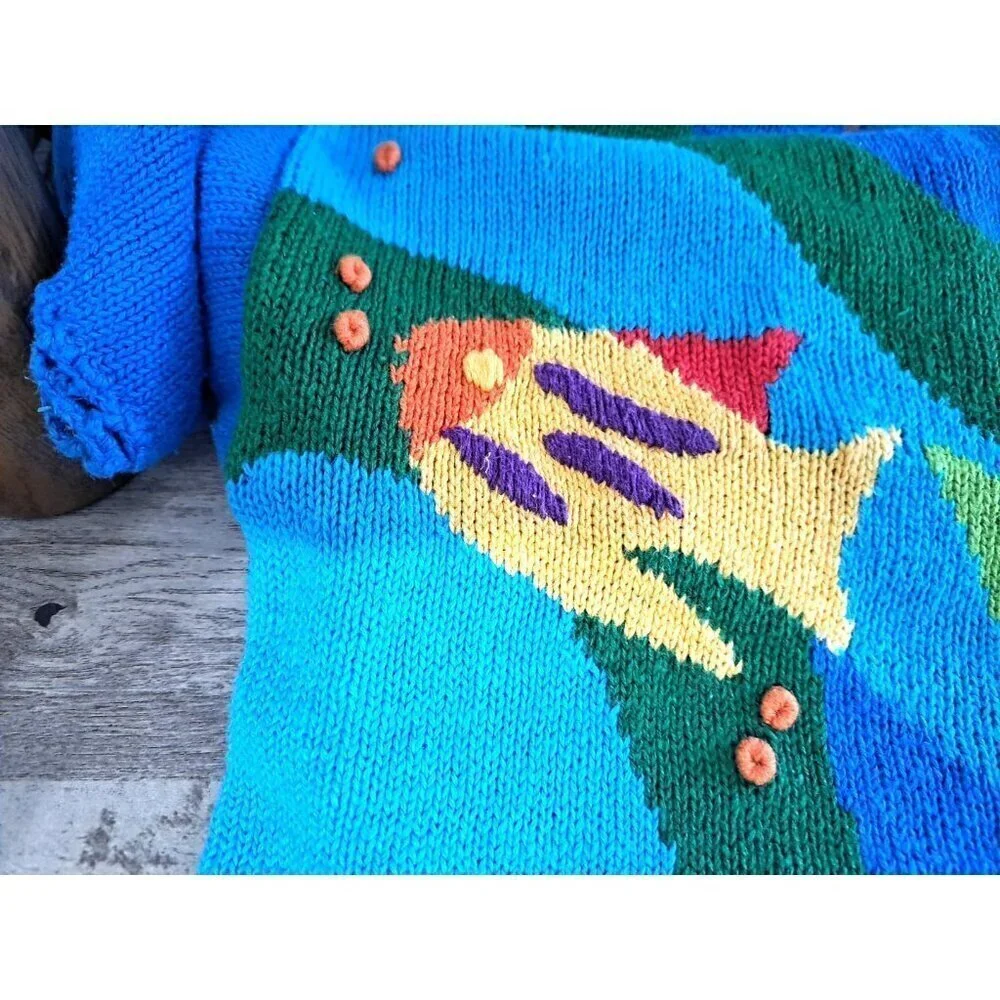 Segue S Vintage Short Sleeve Sweater Scenic Underwater Fish CoastalGrandma Beach